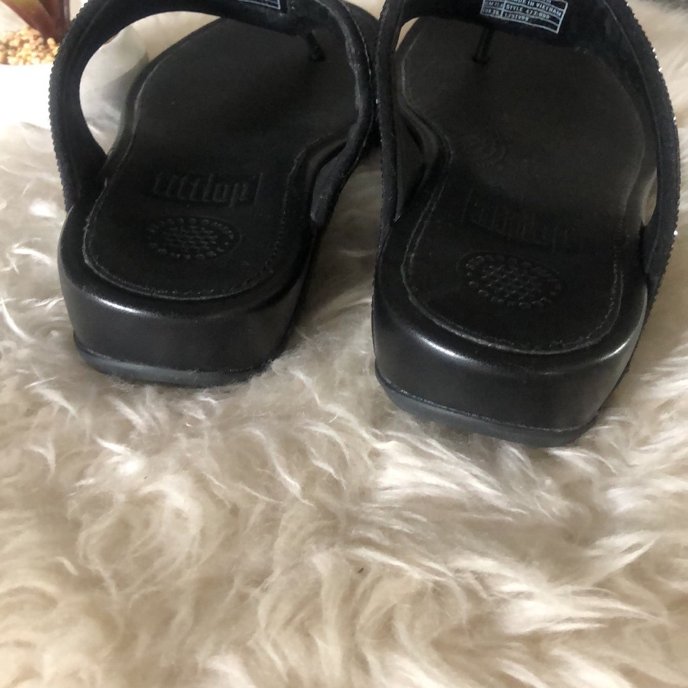 FITFLOP BANDA MICRO-CRYSTAL TOE-POST BLACK LEATHER Flip Flop SANDALS SZ 5 EUC - Picture 6 of 9